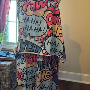 Women's Pop Art Comic Print Short Sleeve Pajamas Short Set Multicolor Size L